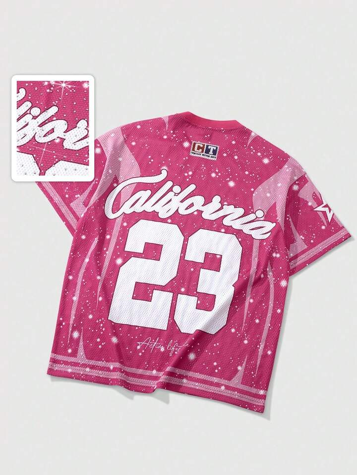Men's Street Life Sporty Summer New Design All Over Print Rhinestone T-Shirt, Rave, 2000s Style