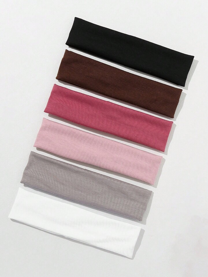 6pcs Solid Color Elastic Hair Ties Suitable For Sports And Leisure Use Hair Band Turban Headband Sweatband