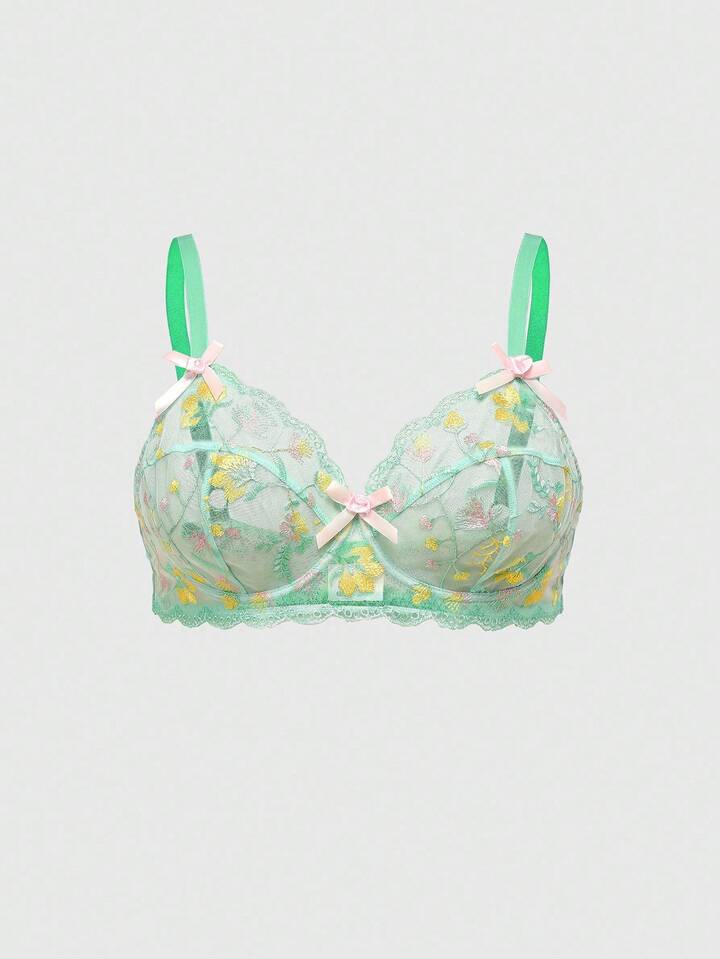Kawaii Floral Embroidery Butterfly Decor Plus Size Underwire Bra