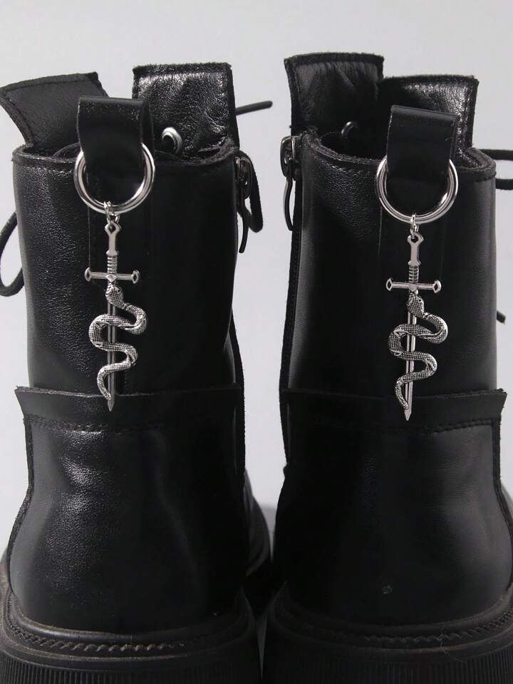 1 Pair Gothic Cross & Snake Pendant Decor, Suitable For Boots, Halloween