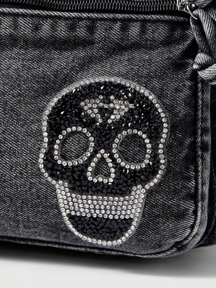 Grunge Punk Women's Punk Style Casual Skull Rhinestone Decor Large Capacity Shoulder Bag 4 Grunge Punk Women's Punk Style Casual Skull Rhinestone Decor Large Capacity Shoulder Bag