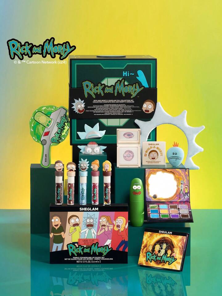 Rick and Morty X SHEGLAM Full Collection Set Makeup Set With Lip Gloss Blush Balm Eyeshadow Palette Pressed Setting Powder Setting Spray Hand Mirror Makeup Sponge Box Makeup Kit Brand Beauty Makeup Face Paint Cosmetic For Women Girls Perfect For Winter Spring Ideal For Y2K Fancy Fashion Suitable For Birthday Gift Party Ready Best Color