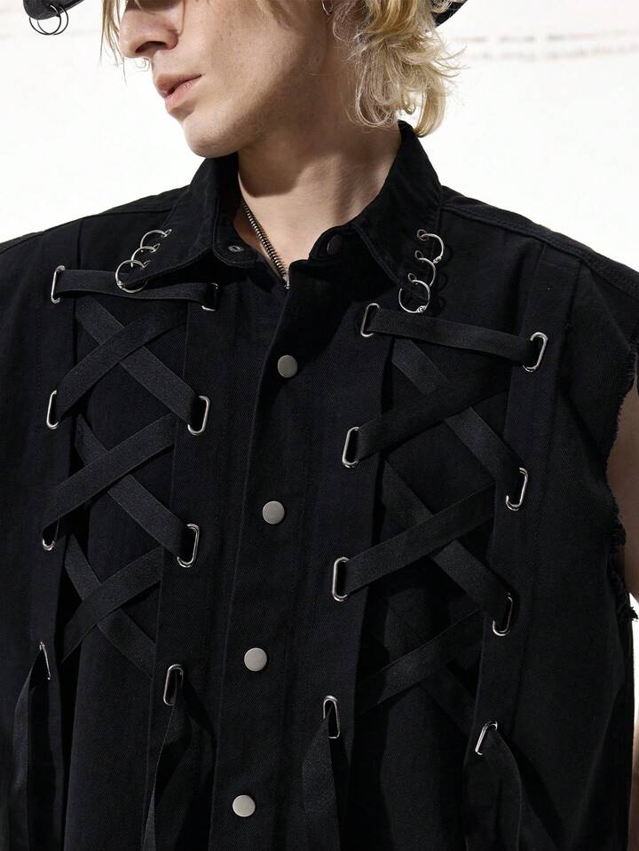 Men's Denim Gothic Lace-Up Vest