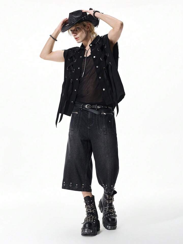 Men's Denim Gothic Lace-Up Vest