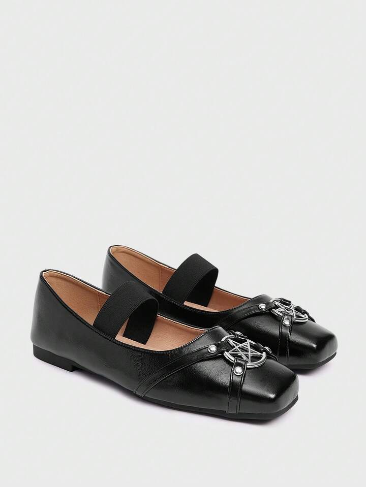 Kawaii Women's Elegant Fashion Square Toe Buckle Design Flat Loafers, Sweet Punk Style Flats For Party, Daily Wear, Evening Dresses, Comfortable & Versatile