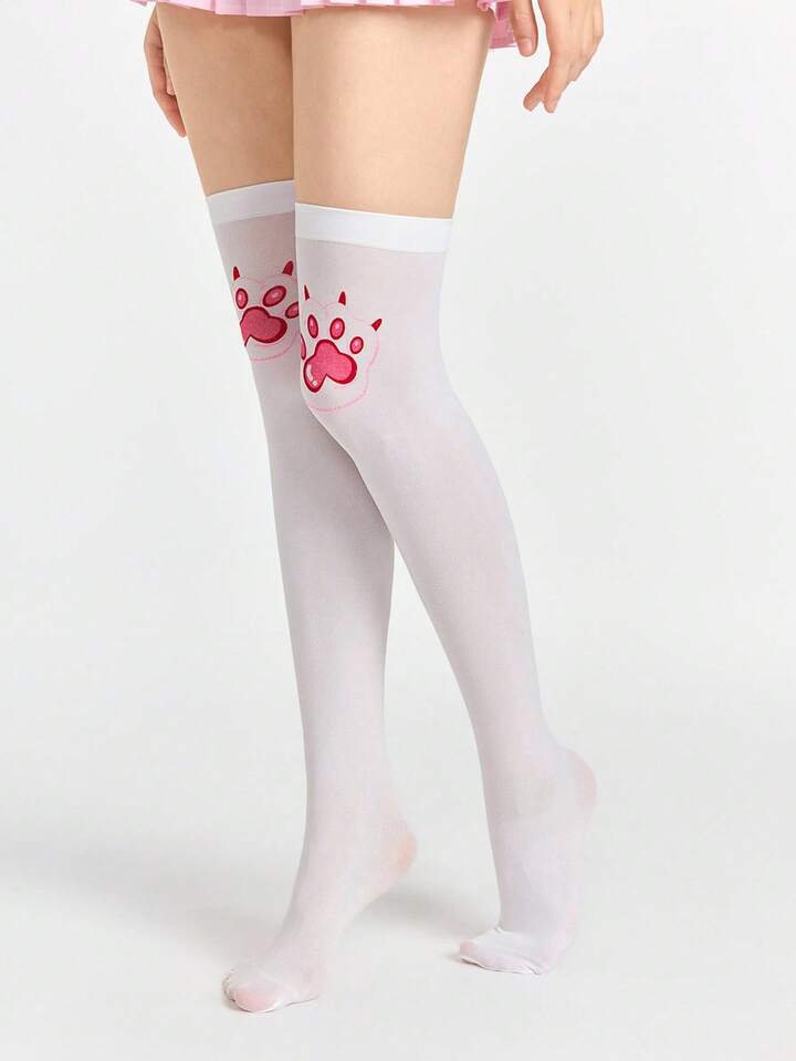 Anime 1 Pair Cute Cat Paw Print Thigh High Socks, Thin & Elastic Solid Color Knee-High Socks, School Style Socks 4 Anime 1 Pair Cute Cat Paw Print Thigh High Socks, Thin & Elastic Solid Color Knee-High Socks, School Style Socks