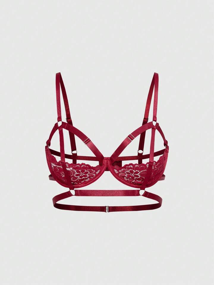 1pc Gothic Lace Wire Padded Half Cup Bra