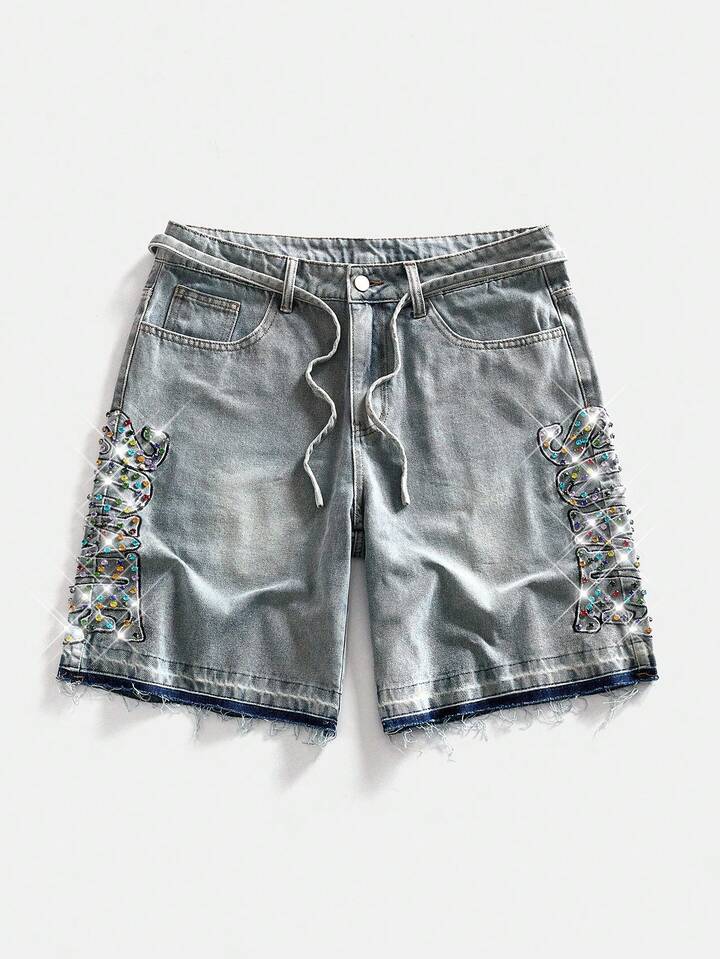 Men's Straight Leg Distressed Denim Shorts With Belt Loops, Fashion Summer