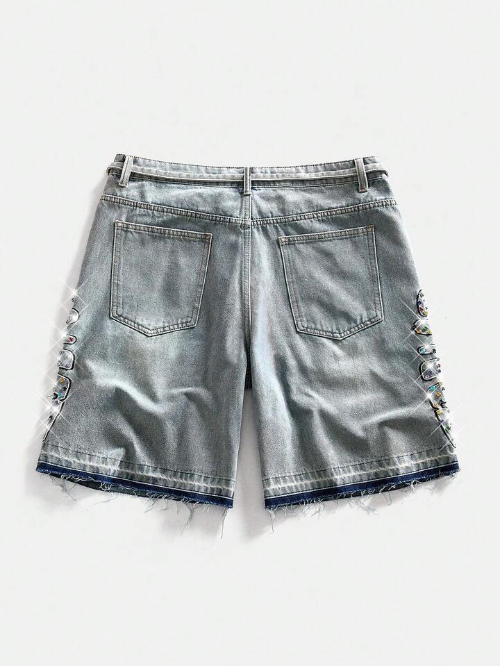 Men's Straight Leg Distressed Denim Shorts With Belt Loops, Fashion Summer