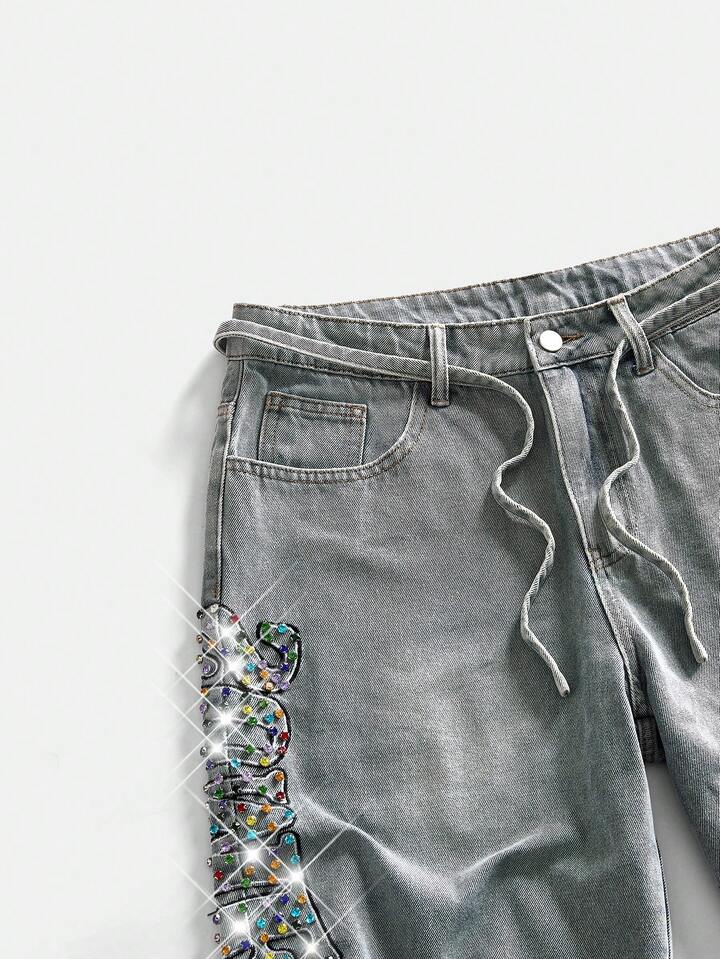 Men's Straight Leg Distressed Denim Shorts With Belt Loops, Fashion Summer