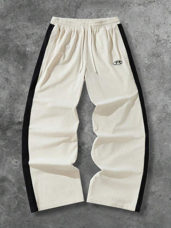 Casual Men's Letter Print Contrast Color Drawstring Waist Loose Fit Sweatpants, Fall/Winter