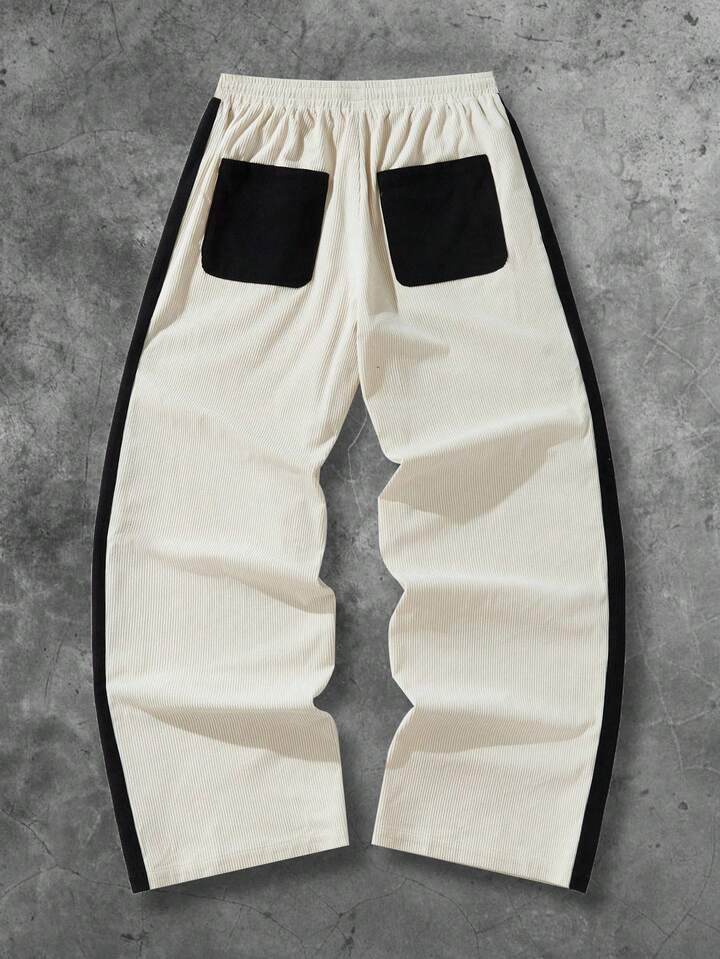 Casual Men's Letter Print Contrast Color Drawstring Waist Loose Fit Sweatpants, Fall/Winter
