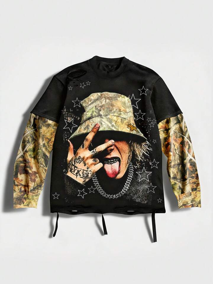 2026 New Spring/Autumn Men's Casual Long Sleeve Sweatshirt 2 In 1 Couple Top