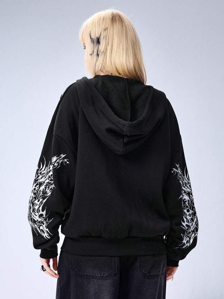 EDITION Oversized Thorn Print Zip-Up Sweatshirt For Women