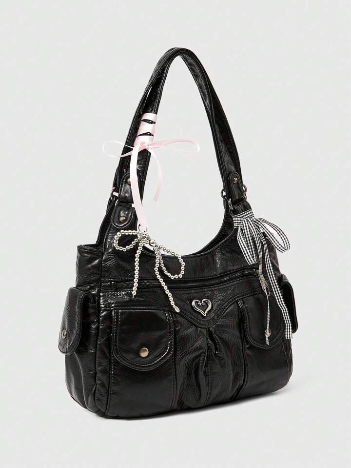 Grunge Punk Casual Lady Commuter Shoulder Tote Bag, Large Capacity, New Arrival Tote Bags For Woman