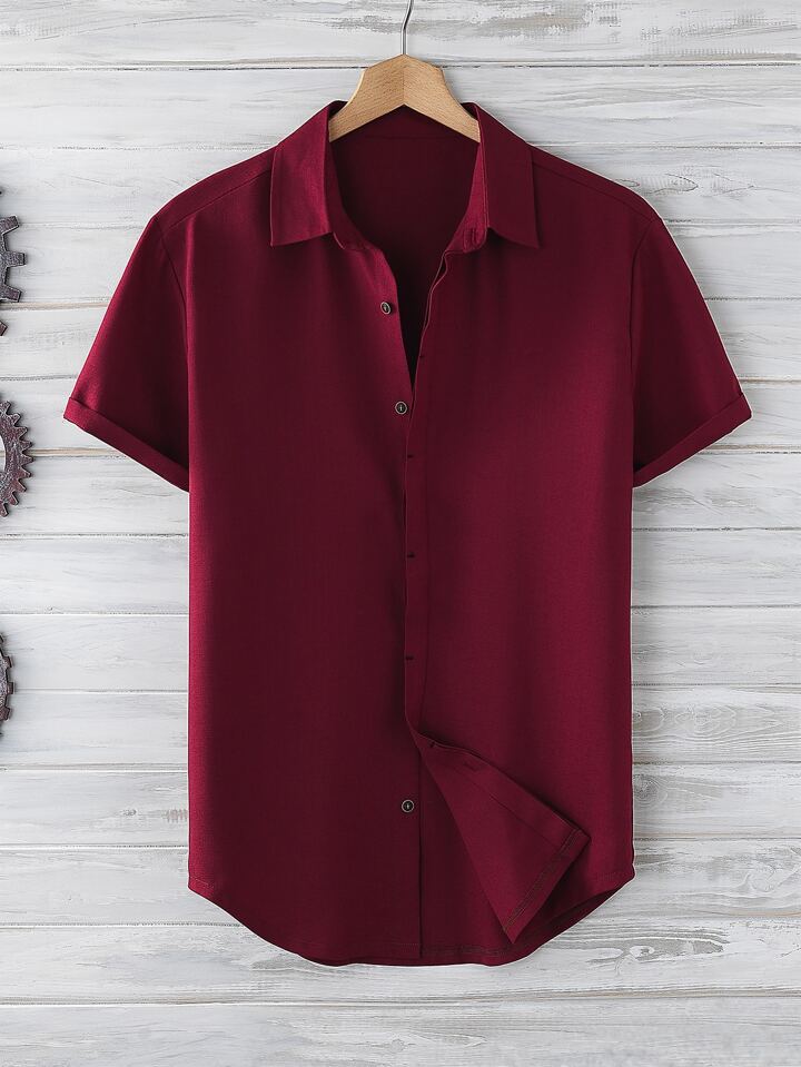 Guys Button Up Curved Hem Shirt