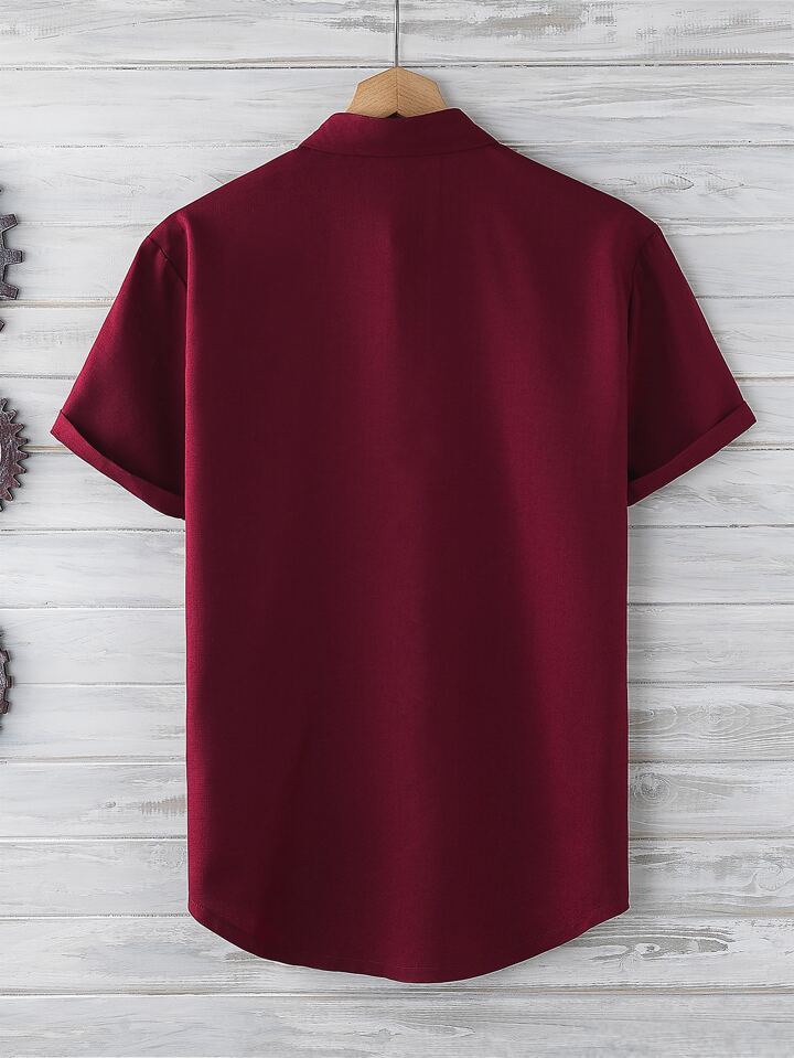 Guys Button Up Curved Hem Shirt