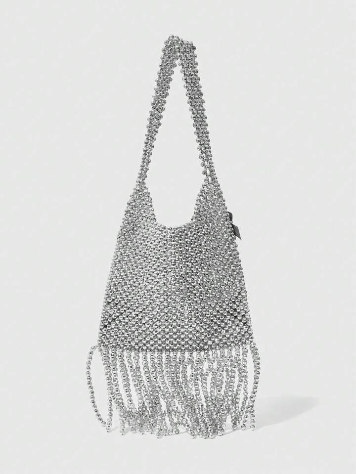 Goth Black Bow Decor Pearl Embellished Luxury Tassel Evening Bag Valentines