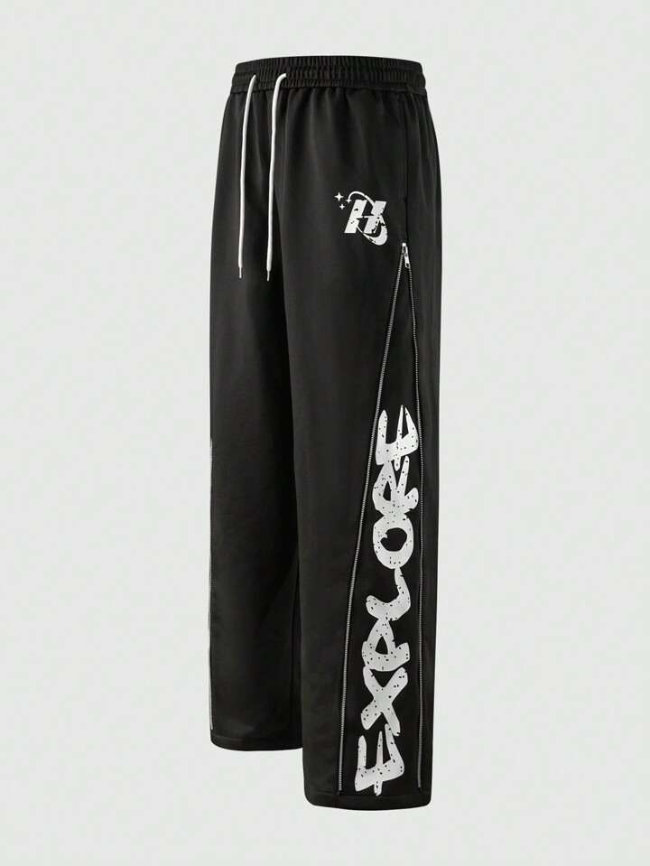 Street Life Men's Loose Fit Straight Leg Pants With Side Metal Zipper Adjustable