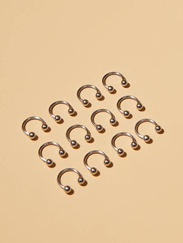 12pcs Simple Stainless Steel Nose Ring For Women, Perfect For Night Market, Party, Gathering, Festival, And Birthday Gift