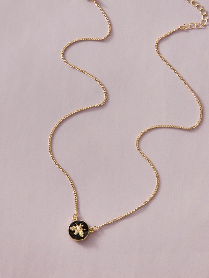 1pc Oil Drop Bumble Bee Pendant Necklace