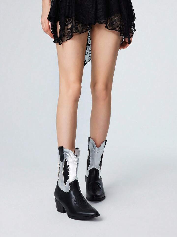 Fairycore 2025 New Pointed Toe Chunky Heel V-Cut Retro High Heel Ankle Boots