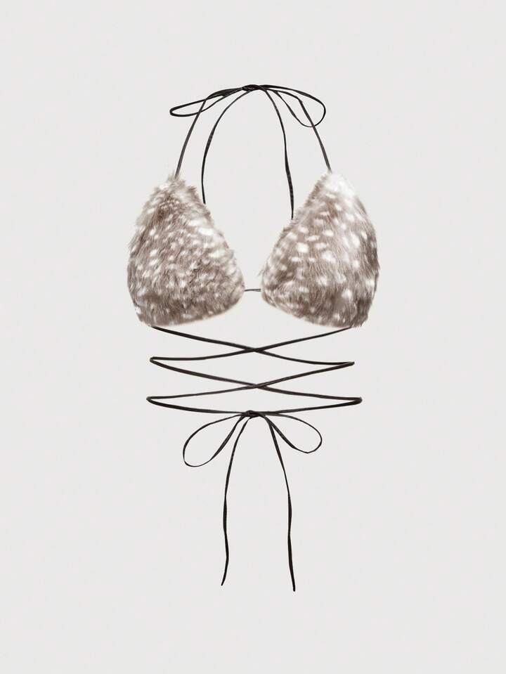 Fairycore Y2K Sexy Deer Spot Print Fluffy Bikini Top For Women