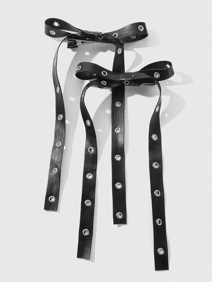 Grunge Punk 2pcs Y2K Style Vintage Elegant Punk Gothic Black Leather Double Air Vent Bow Decor DIY Hair Clip Claw Hairpins,Suitable For Sisters, Friends Daily Wear Or Holiday Gift, Halloween