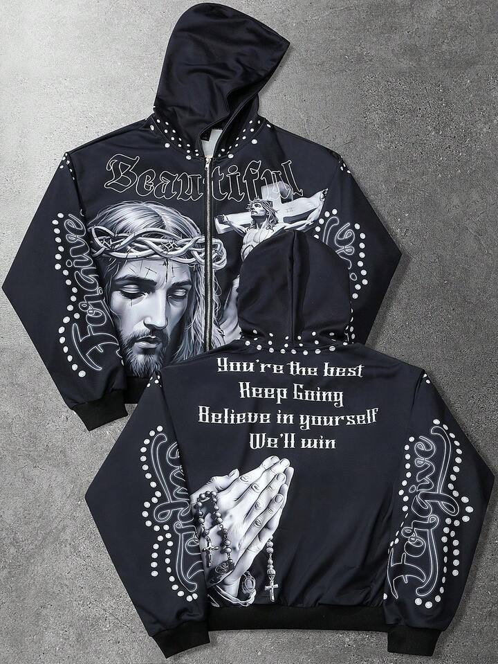 Street Life Men's Street Graphic Print Hooded Sweatshirt Long Sleeve Sweatshirt, Casual Wear