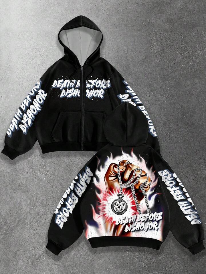 Street Life Men's Fist Digital Print Hooded Sweatshirt Sweatshirt