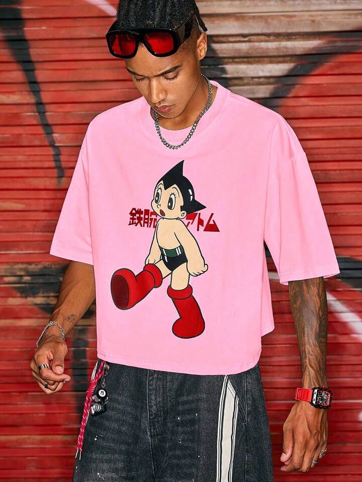 Astro Boy X ROMWE Men's Summer Cartoon Graphic Loose Fit T-Shirt