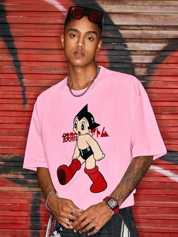Astro Boy X ROMWE Men's Summer Cartoon Graphic Loose Fit T-Shirt