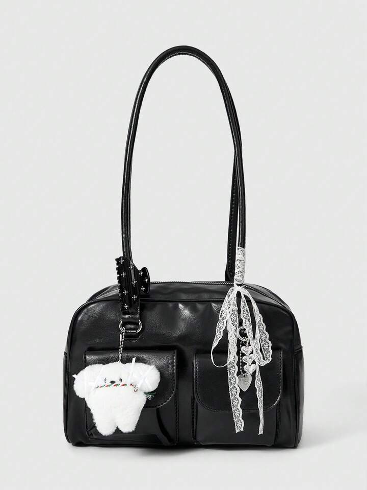 Fairycore Large Capacity PU Leather Underarm Bag, Shoulder Bag, Bowling Bag, Boston Bag