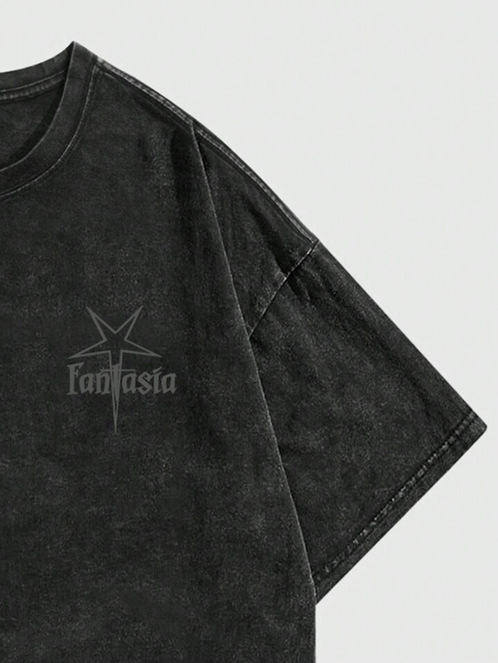 Street Life Acid-Washed Round Neck Printed Casual Short Sleeve T-Shirt, Summer, School