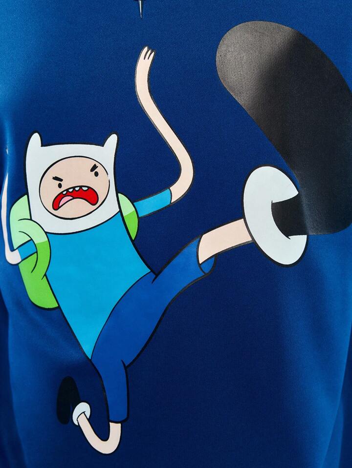 Adventure Time X ROMWE Men's Casual Cute Cartoon Graphic Loose Dropped Shoulder T-Shirt