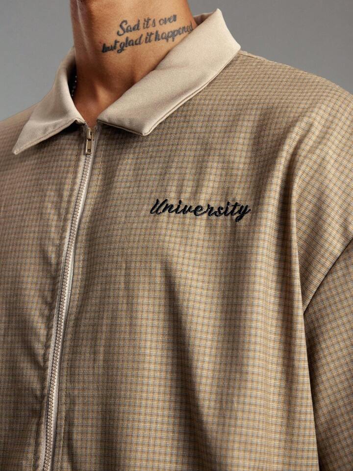 Men's Casual Plaid Zip-Up Shirt, College Style