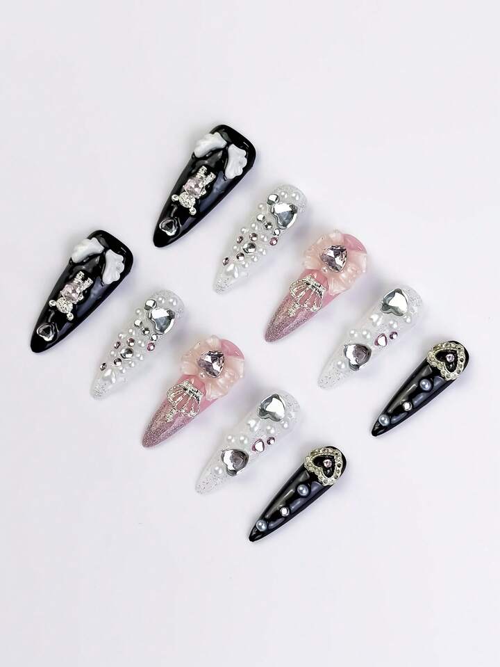 Anime 10pcs Y2K Cute Heart, Star, Bow, Wing Nail Art Stickers With Tape