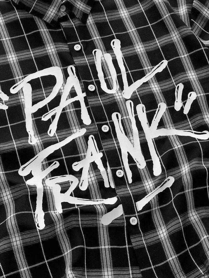 Paul Frank X ROMWE Men's Plaid And Letter Graphic Button Front Summer Short Sleeve Shirt 3 Paul Frank X ROMWE Men's Plaid And Letter Graphic Button Front Summer Short Sleeve Shirt