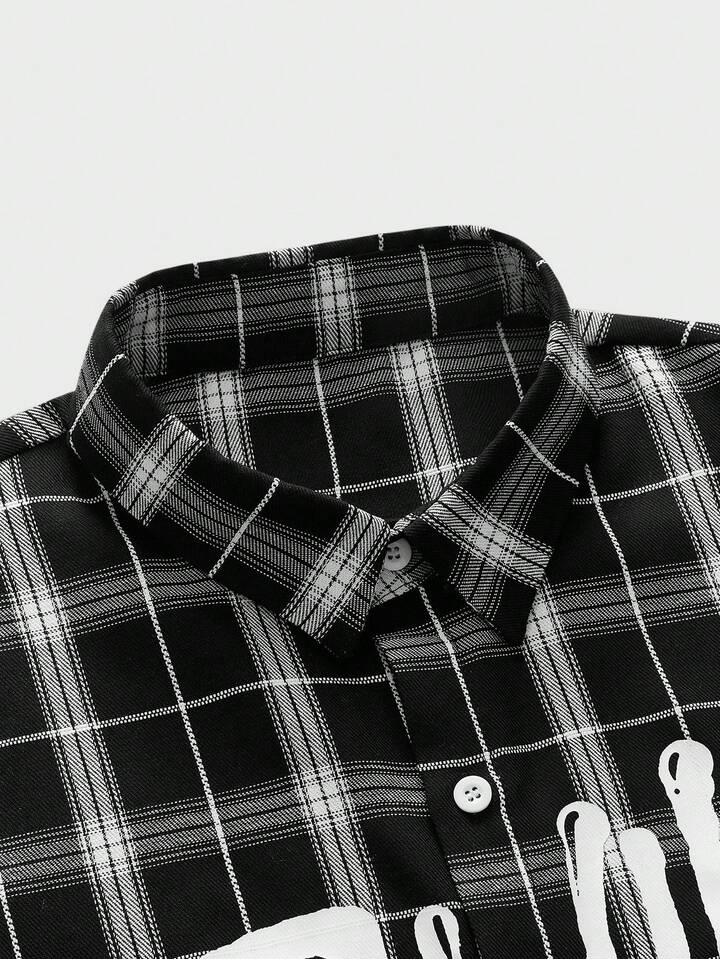Paul Frank X ROMWE Men's Plaid And Letter Graphic Button Front Summer Short Sleeve Shirt 4 Paul Frank X ROMWE Men's Plaid And Letter Graphic Button Front Summer Short Sleeve Shirt