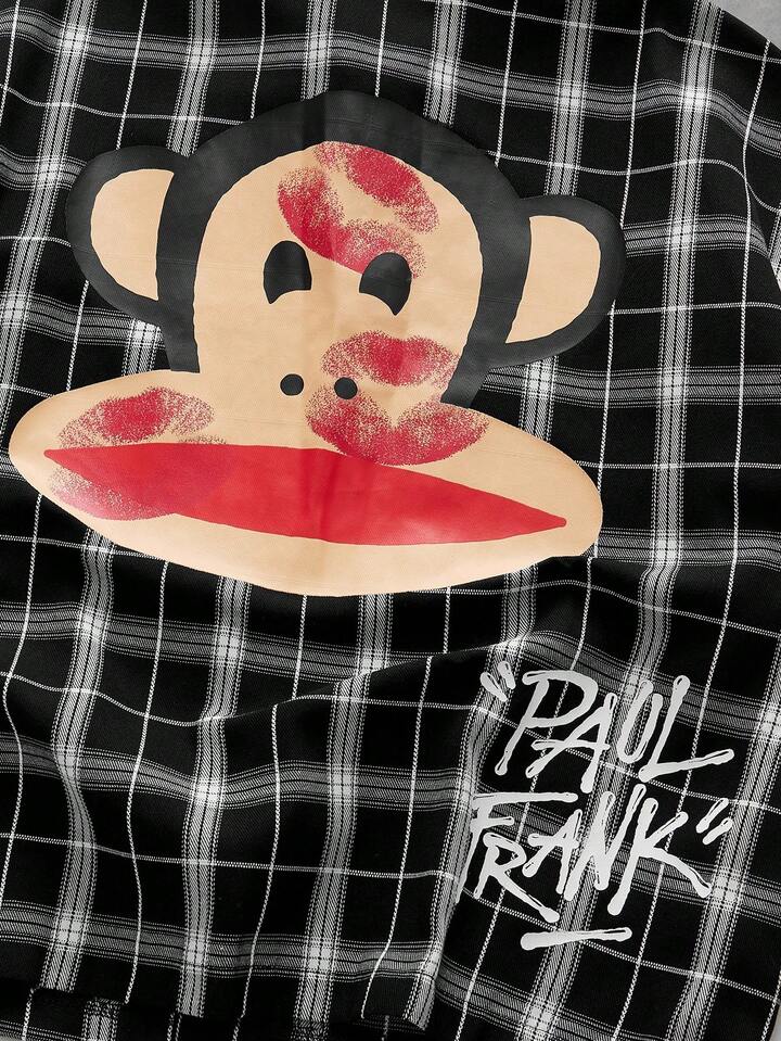 Paul Frank X ROMWE Men's Plaid And Letter Graphic Button Front Summer Short Sleeve Shirt 6 Paul Frank X ROMWE Men's Plaid And Letter Graphic Button Front Summer Short Sleeve Shirt