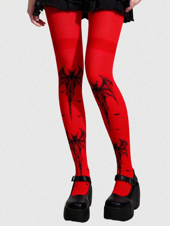 1 Pair Gothic Style Dark Plaid & Leopard Print Tights