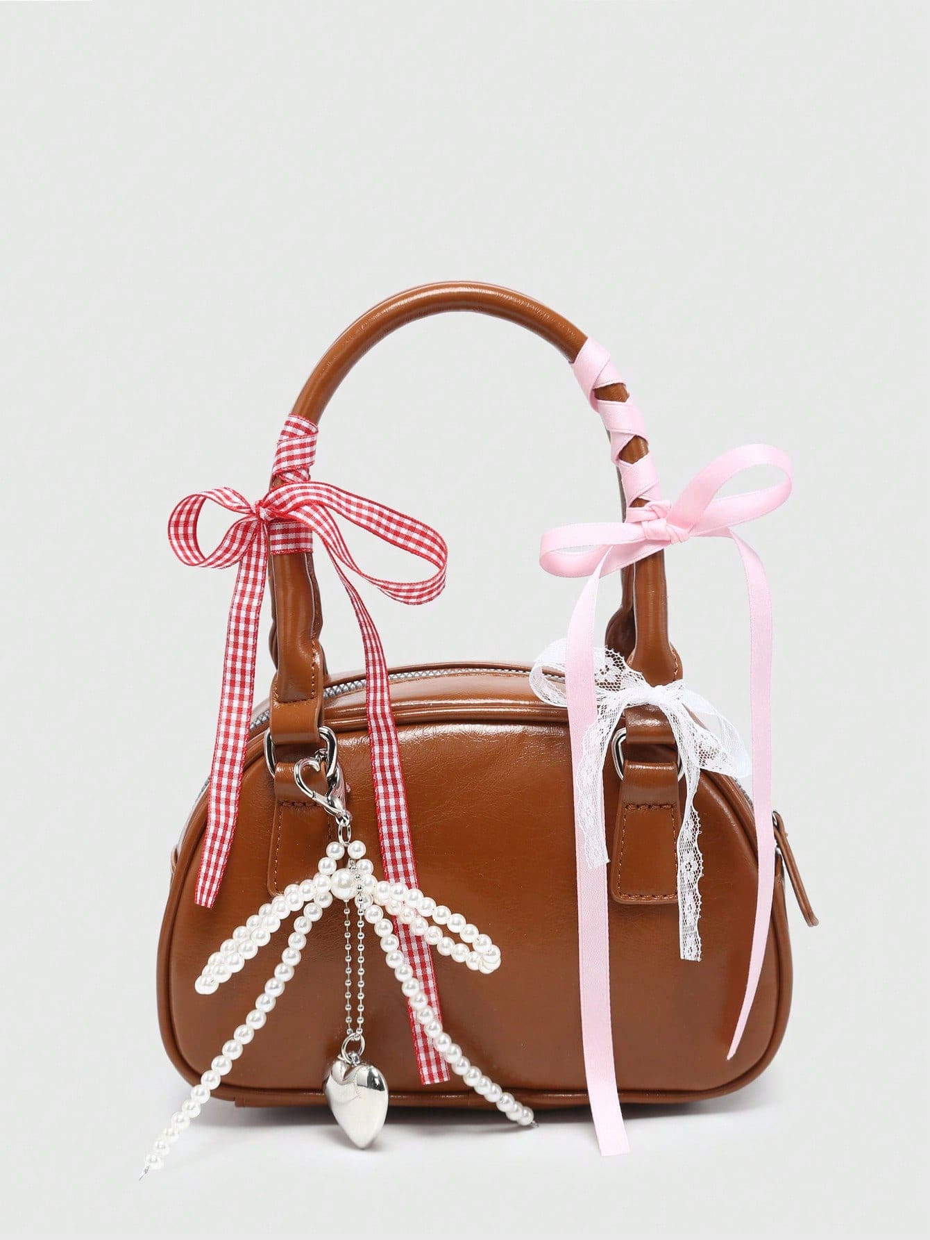 Women's Cute Ballet Style Cherry Faux Pearl & Bow Decor Mini Handbag, Fashionable Burgundy Bag, Fashionable Bow Purse For Women , Red Bag