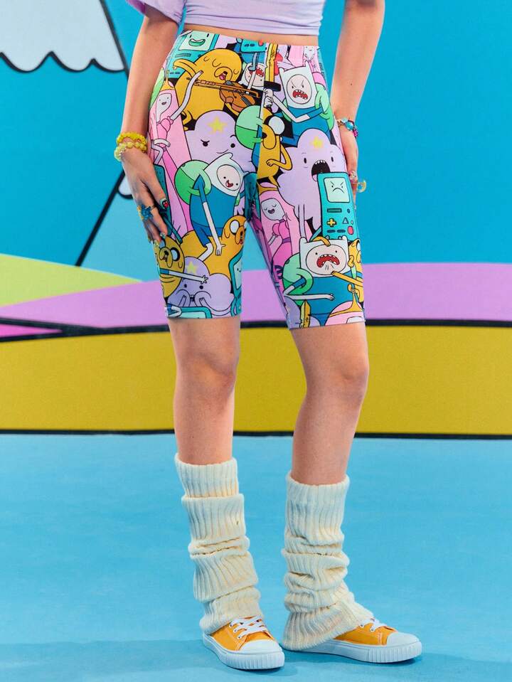 Adventure Time X ROMWE Y2K Cute And Funny Cartoon Pattern Elastic Waist Cycling Shorts For Summer 10 Adventure Time X ROMWE Y2K Cute And Funny Cartoon Pattern Elastic Waist Cycling Shorts For Summer