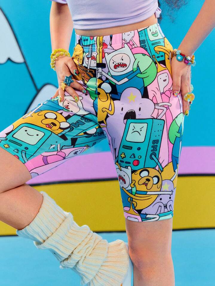 Adventure Time X ROMWE Y2K Cute And Funny Cartoon Pattern Elastic Waist Cycling Shorts For Summer 12 Adventure Time X ROMWE Y2K Cute And Funny Cartoon Pattern Elastic Waist Cycling Shorts For Summer