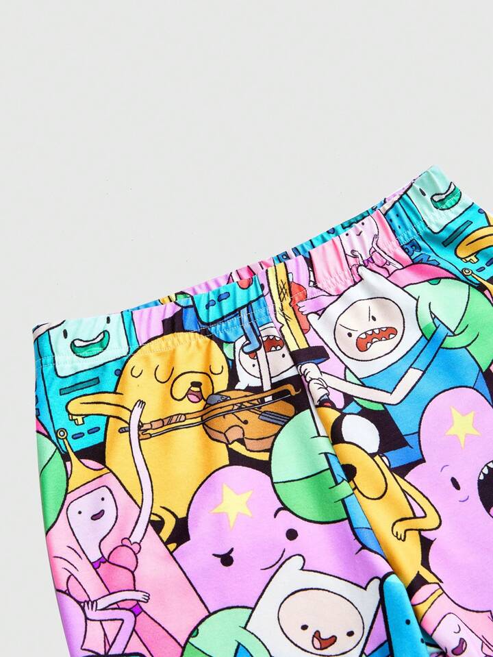 Adventure Time X ROMWE Y2K Cute And Funny Cartoon Pattern Elastic Waist Cycling Shorts For Summer