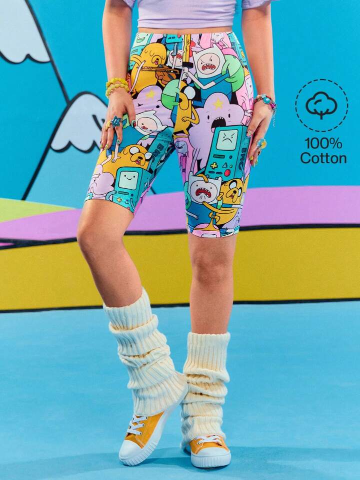 Adventure Time X ROMWE Y2K Cute And Funny Cartoon Pattern Elastic Waist Cycling Shorts For Summer 5 Adventure Time X ROMWE Y2K Cute And Funny Cartoon Pattern Elastic Waist Cycling Shorts For Summer