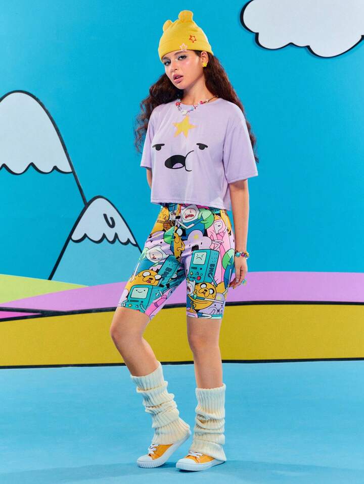 Adventure Time X ROMWE Y2K Cute And Funny Cartoon Pattern Elastic Waist Cycling Shorts For Summer 7 Adventure Time X ROMWE Y2K Cute And Funny Cartoon Pattern Elastic Waist Cycling Shorts For Summer