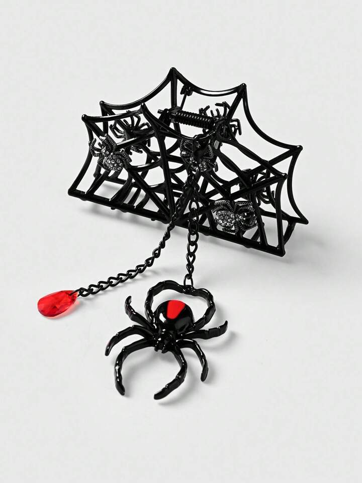 1pc Gothic Style Spider Web Pendant Hair Clip For Women, Halloween