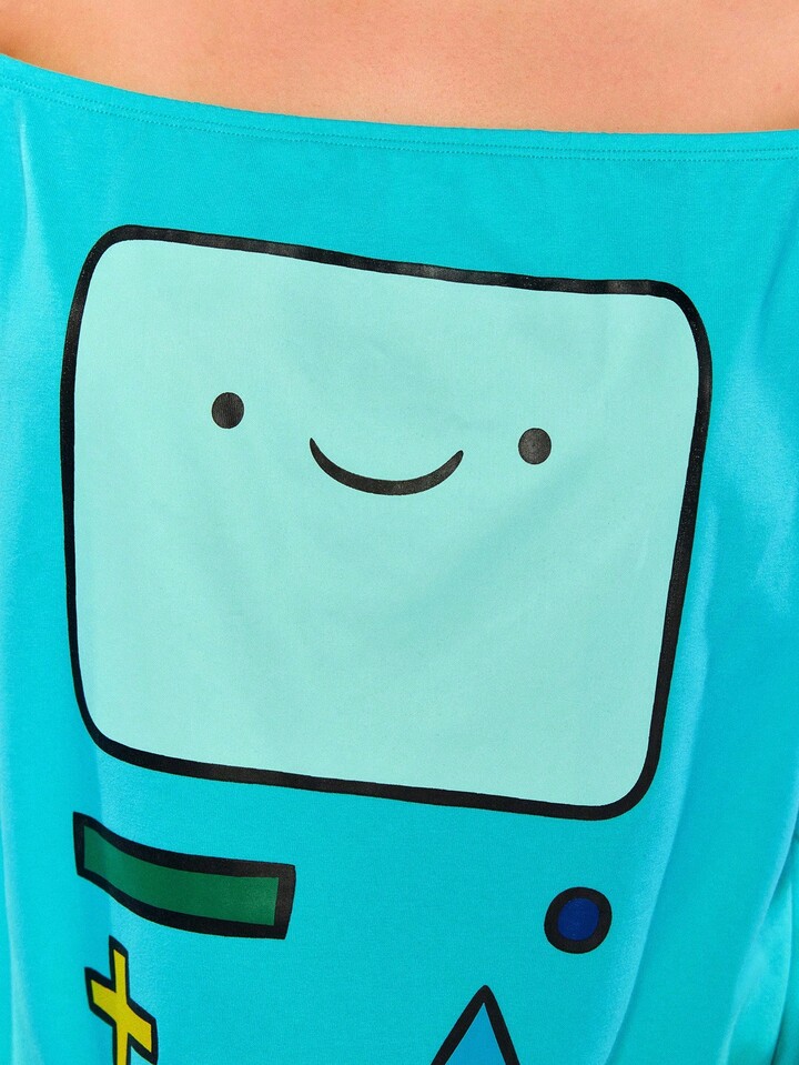 Adventure Time X ROMWE Plus Size Women's Casual Cartoon Pattern Off-Shoulder Short Sleeve T-Shirt, Summer 3 Adventure Time X ROMWE Plus Size Women's Casual Cartoon Pattern Off-Shoulder Short Sleeve T-Shirt, Summer