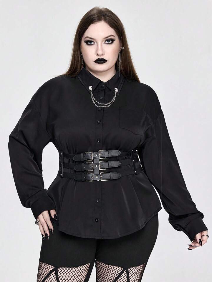 Dark Gothic Palace Style Metal Chain Loose Fit Plus Size Top, Plus Size Shirt